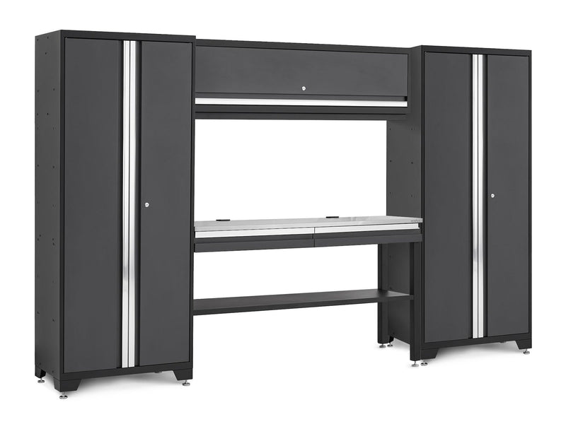 Bold 3.0 Series Lockable Steel Garage Cabinetry Set with Stainless Steel Top, Grey, 120-in x 18-in x 72-in, 5-pc R3921