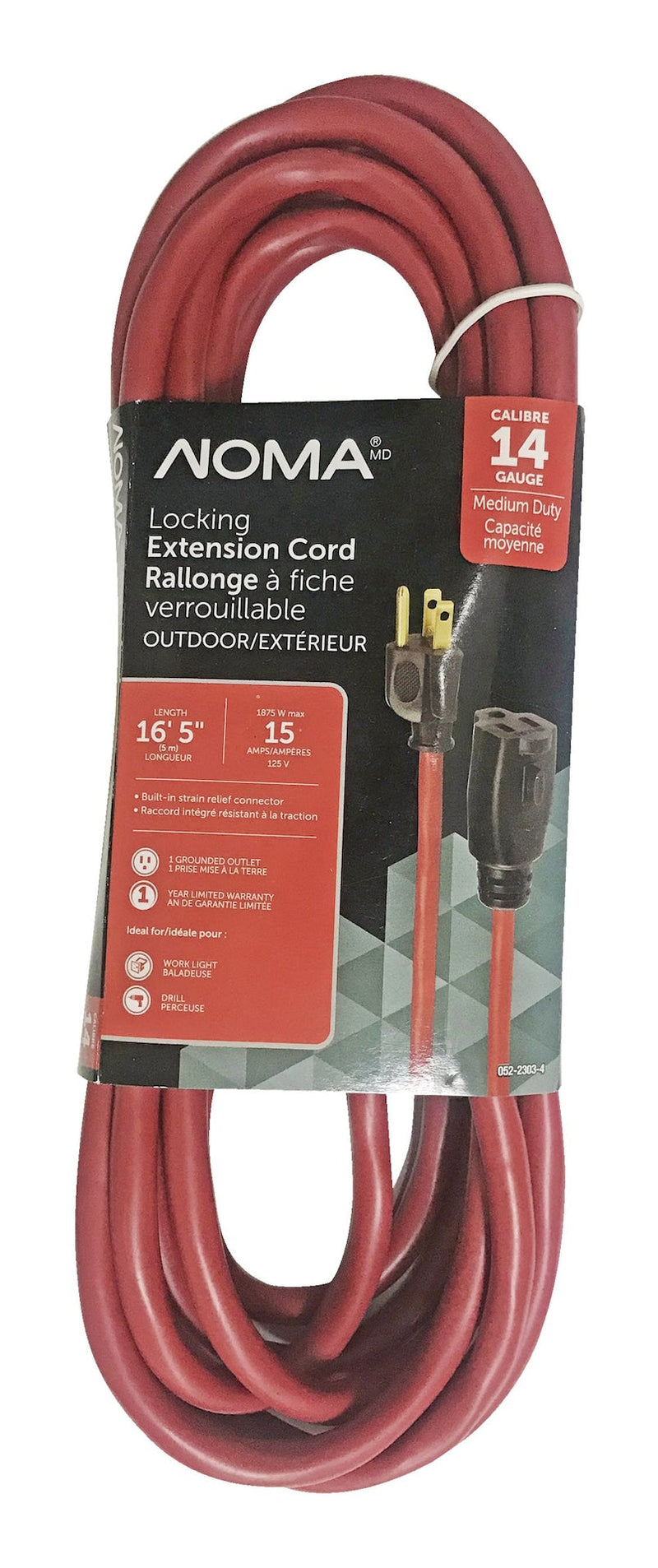 16-ft 5-in 14/3 Outdoor Extension Cord with Grounded Outlet and Locking Connector, Red M5961