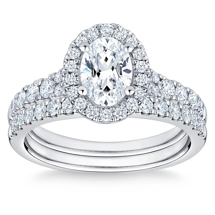 Oval Cut and Round Brilliant Diamond Halo Wedding Set (1.85 ctw) C0122
