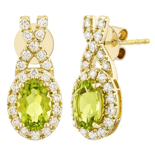 Oval Shaped Peridot and Diamond Earrings (0.30 ctw) G4267