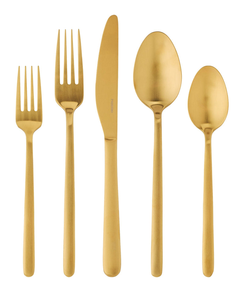 Chelsey Satin Gold Finish Slim Round Stainless Steel Flatware Set, Serves 4, 20-pc S0645
