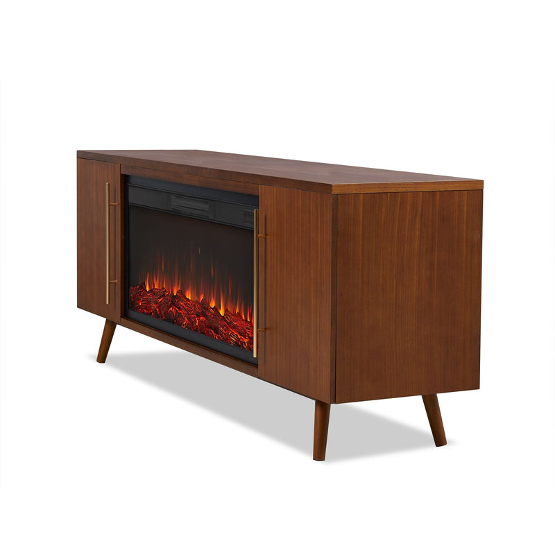 Morris Media Indoor Electric Fireplace TV Stand, 72-in, 1500W, Includes Remote Control & Firebox, Vintage Black Maple Z9363