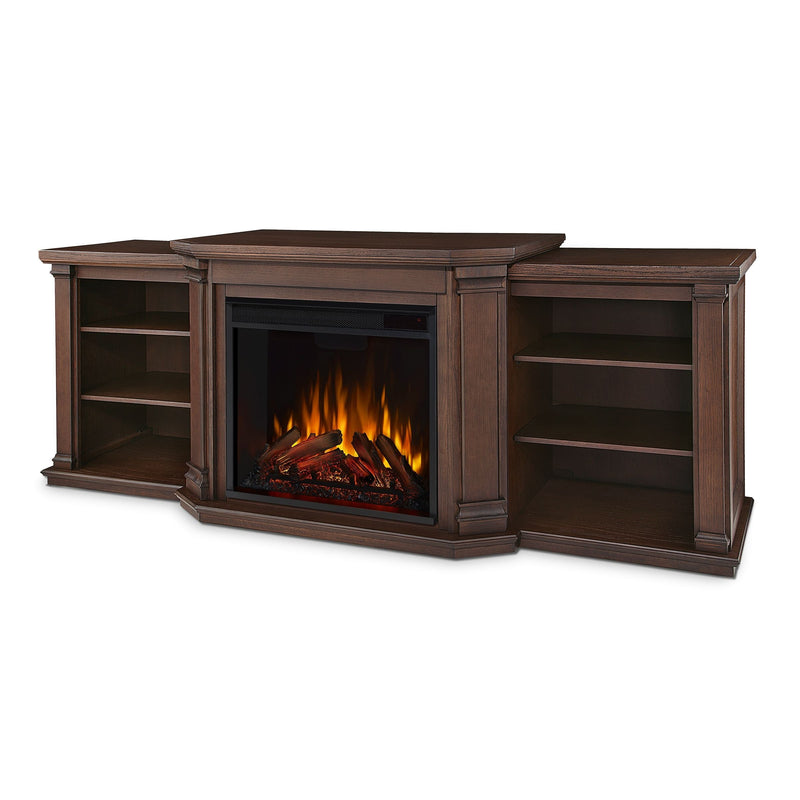 Valmont Media Indoor Electric Fireplace TV Stand, 74-in, 1500W, Includes Remote Control & Firebox, Chestnut Oak B9489