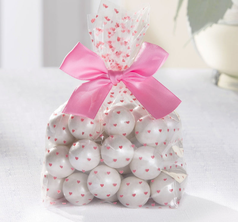 Rectangle Cello Treat Party Bags, Pink/Clear, Hearts, 10-in, 12-pk, for Gender Reveal/Baby Shower P8737