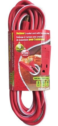 14-ft 7-in 16/3 Outdoor Extension Cord with 3 Grounded Outlets, Red/White/Green H7269