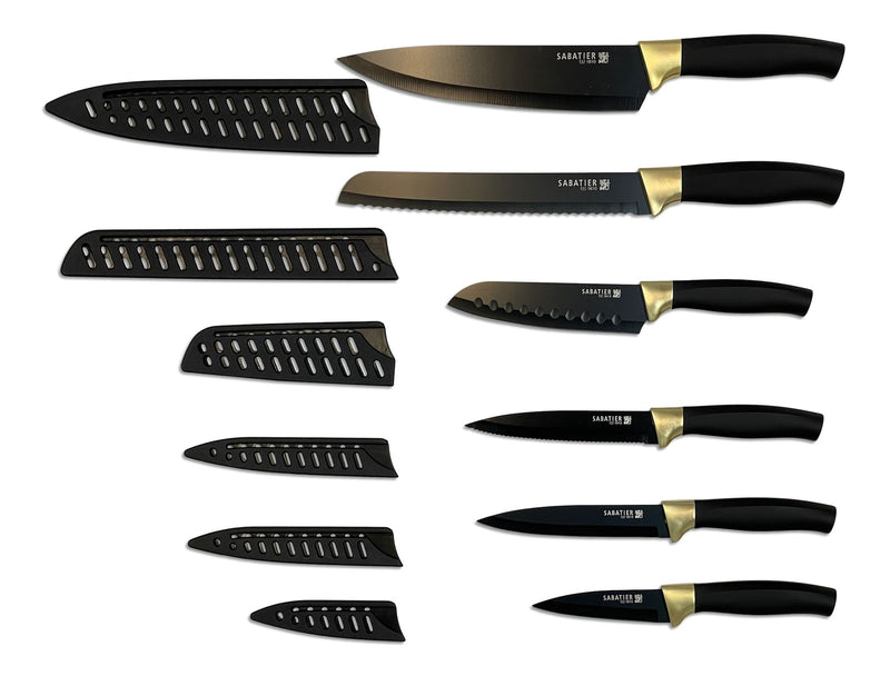 Knife Set with Covers, Black/Gold, 12-pc P8741