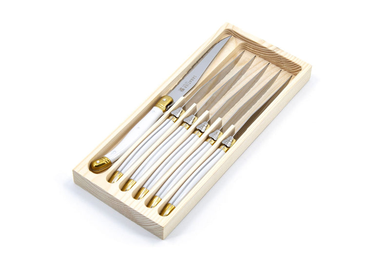 Laguiole Steak Knife Set, White/Gold, 6-pc O9716