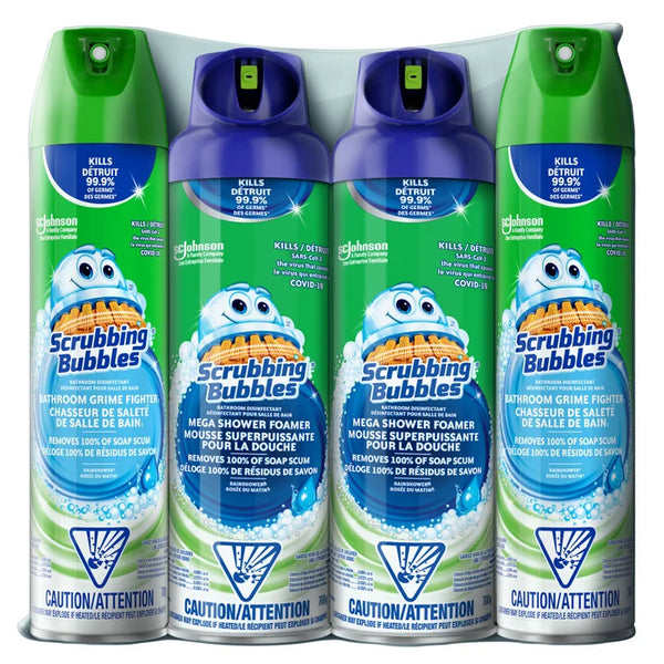 Scrubbing Bubbles Mega Shower Foamer and Bathroom Cleaner Aerosol Combo 4 x 708 g F0862