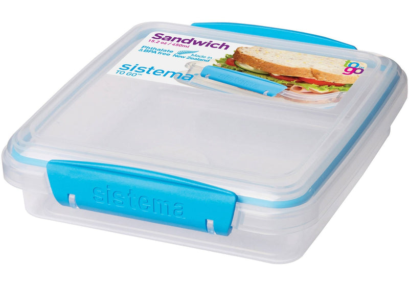 Sandwich Box To Go Food Storage Container, BPA-Free, 450 mL (15.2 oz), Colour May Vary E1990
