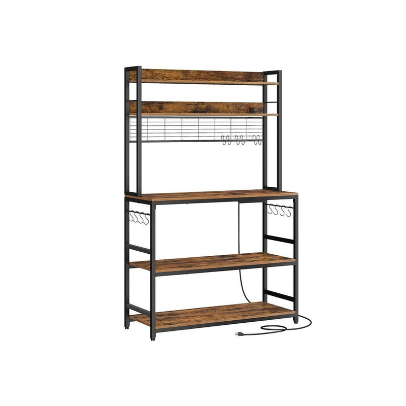 Home Rustic Brown Baker's Rack with 4 AC Outlets X3185