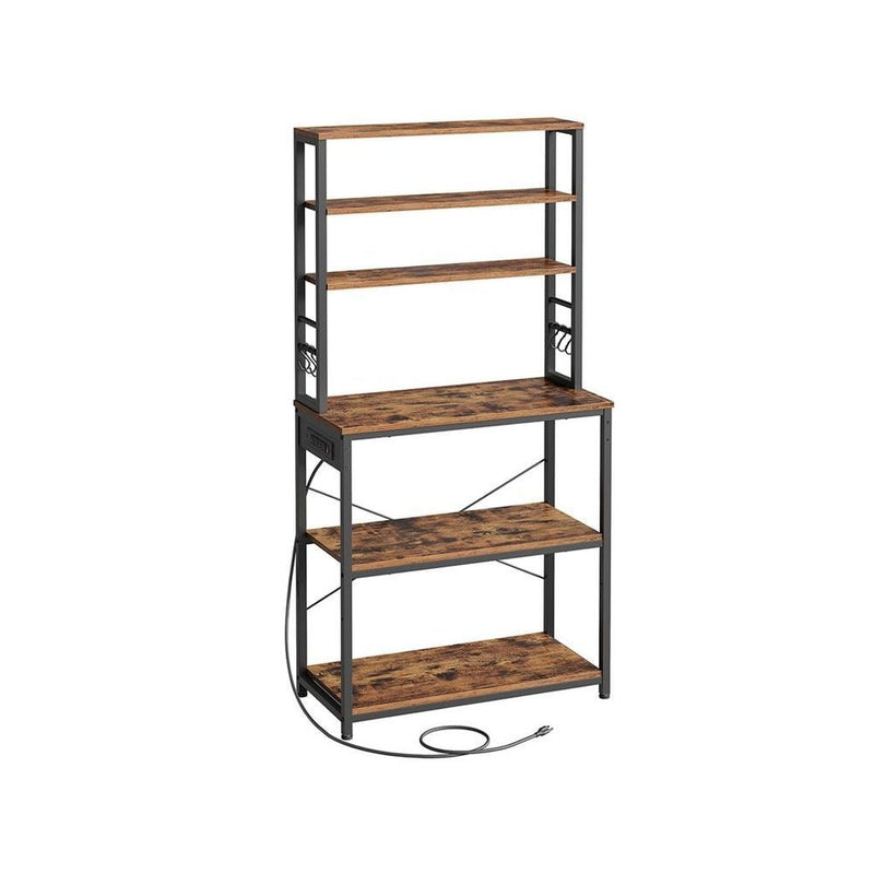 Home Small Rustic Brown Baker's Rack with 4 AC Outlets J1414