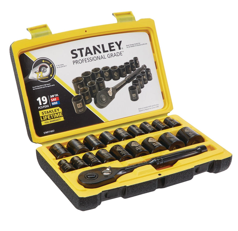 Professional Grade Black Chrome Socket Set, 19-pc, SAE/Metric R8382