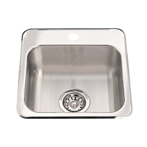 Drop-In 1-Hole Stainless Steel Sink, 15x15-in W8322