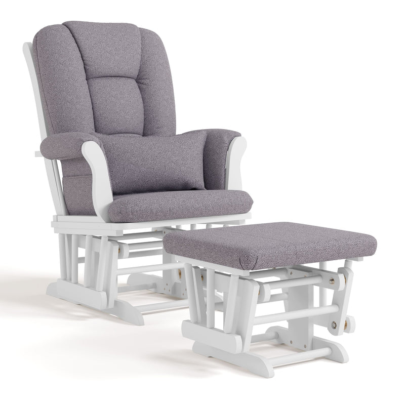 Tuscany Glider & Ottoman Set with Matching Lumbar Cushion, White with Grey Swirl W7173