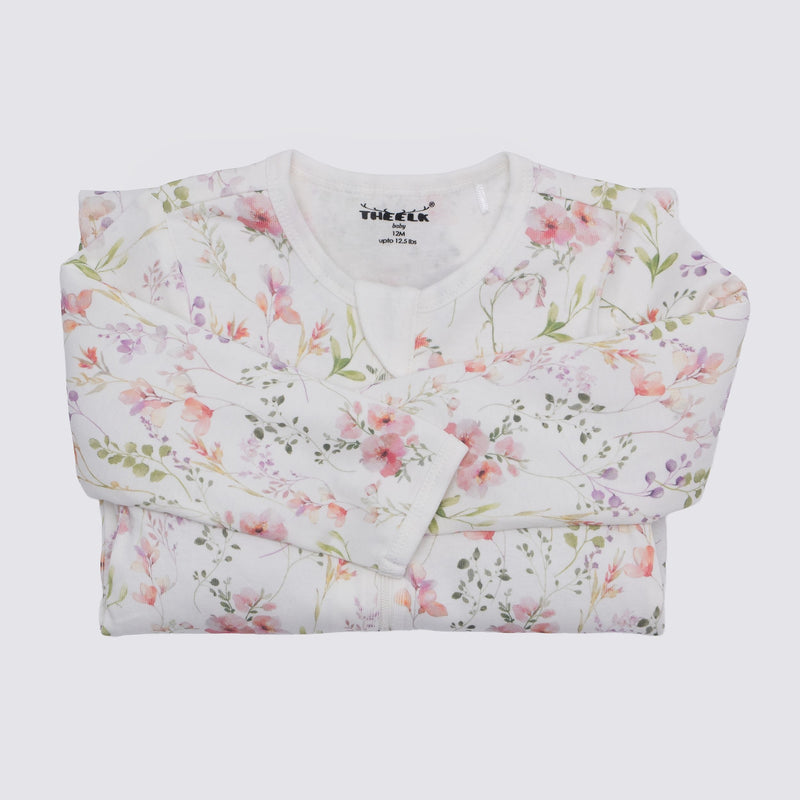 Floral Print Premium Organic Cotton Play and Grow Rib Foot Zippy, Various Sizes G6959