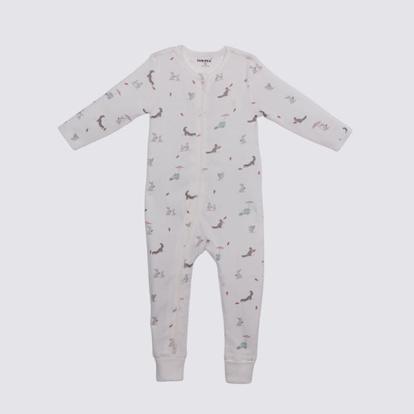 Racoon Print Premium Organic Cotton Play and Grow Rib Foot Zippy, Various Sizes B0069