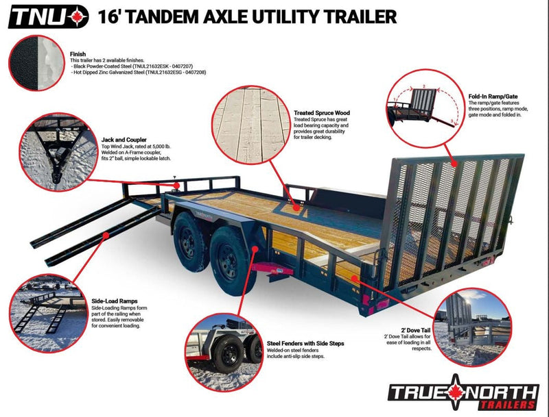 83-in x 16-ft Tandem Axle Utility Trailer, Black L2297