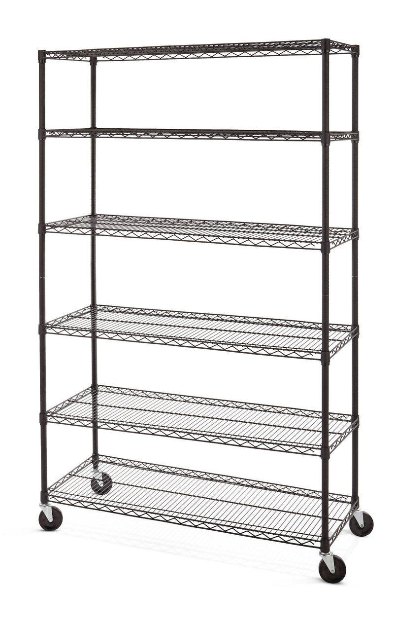6-Tier Adjustable Wire Shelving Storage Unit with Wheels, Black H0208