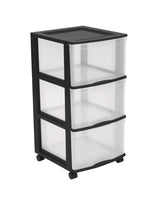 Clear Black Frame 3-Drawer Storage Tower/Cart with Wheels, 24-in