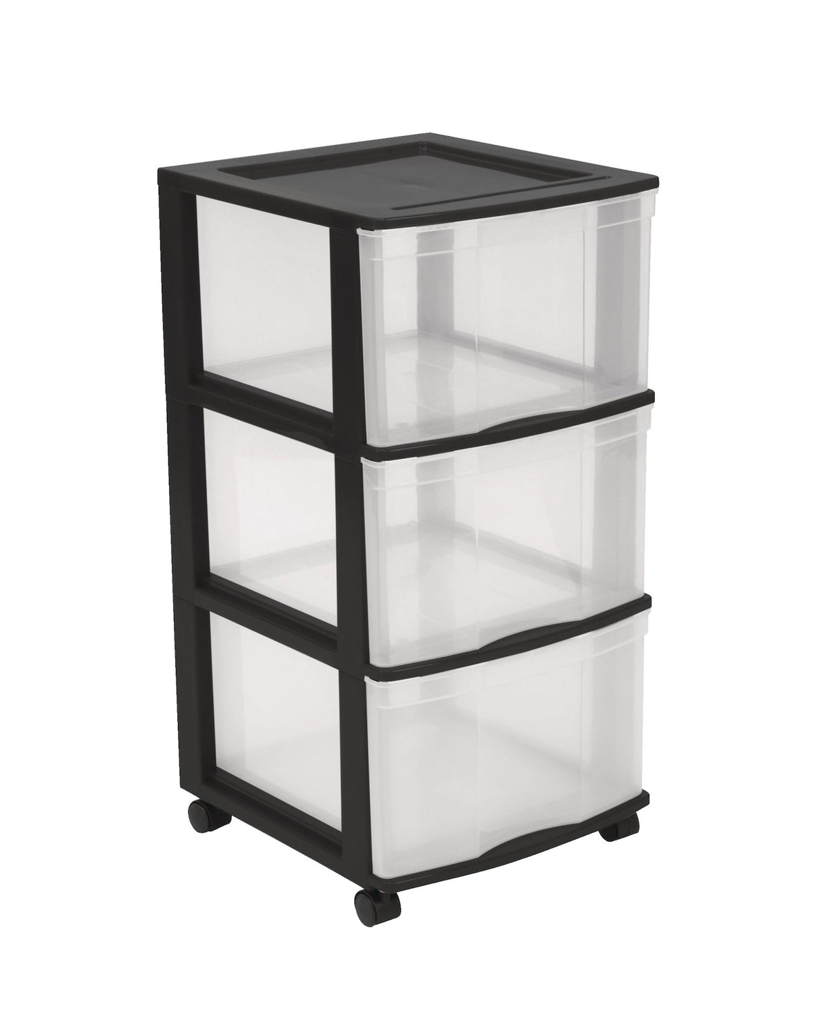 Clear Black Frame 3-Drawer Storage Tower/Cart with Wheels, 24-in