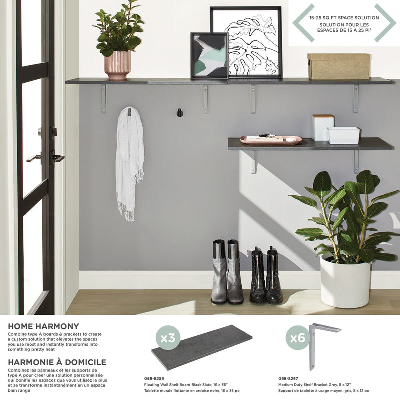 Floating Wall Shelf Board, Black Slate, 16 x 35-in Y3110