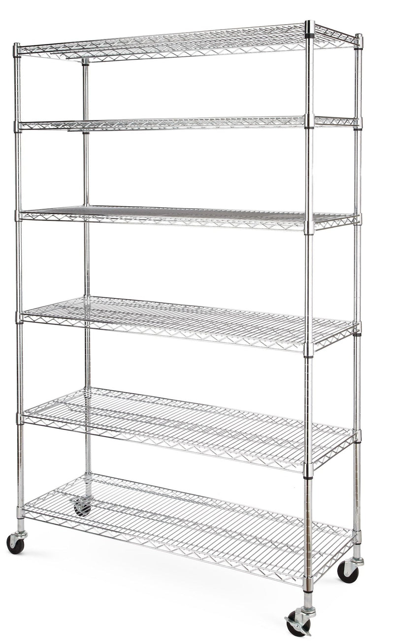 Metal 6-Tier Adjustable Wire Shelving Storage Unit with Wheels, Heavy Duty Stackable Storage Box with Lid, 102-L, Black/Blue,... F9106