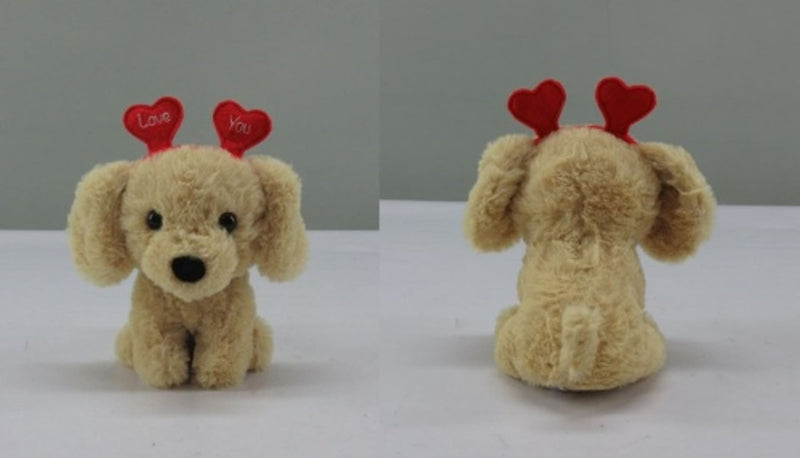 Valentine's Day Plush Dog with Heart Headband Gift for Valentine's/Anniversary Day, 6.5-in D4806