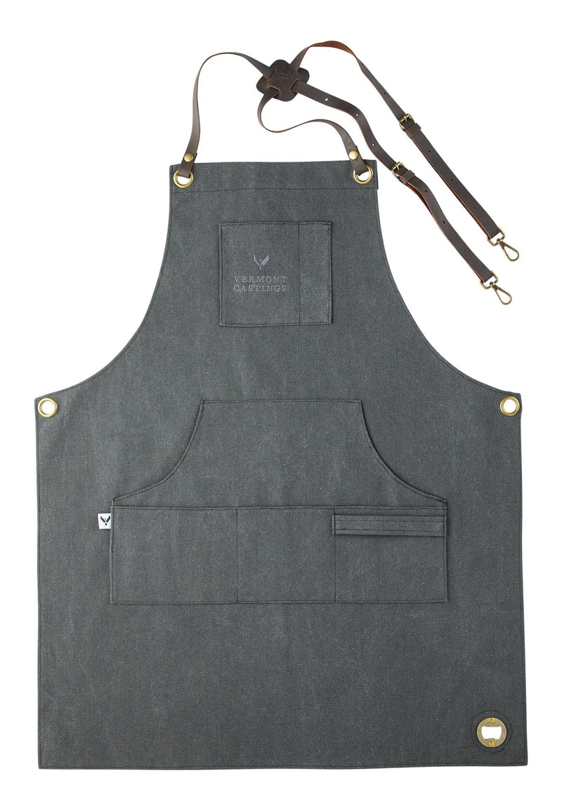 Adjustable Canvas & Leather BBQ Grilling Apron with Pockets, Grey V9253