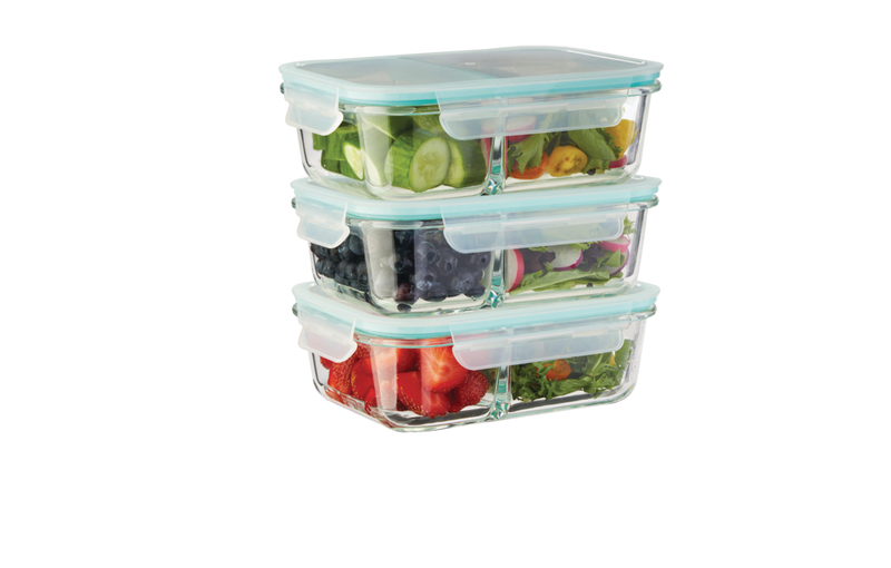 Glass Clip Food Storage Container Set with Compartments and Leakproof Lids, 3 Count P5835