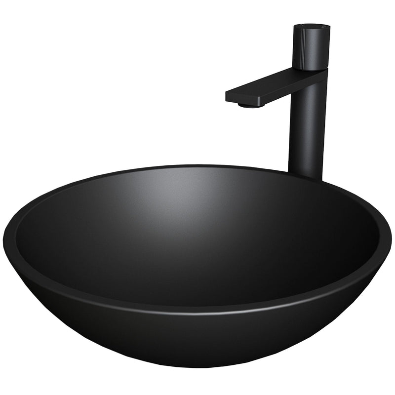Cavalli Matte Black Bathroom Sink/Basin Set with Gotham Faucet and Round Glass Vessel E0162