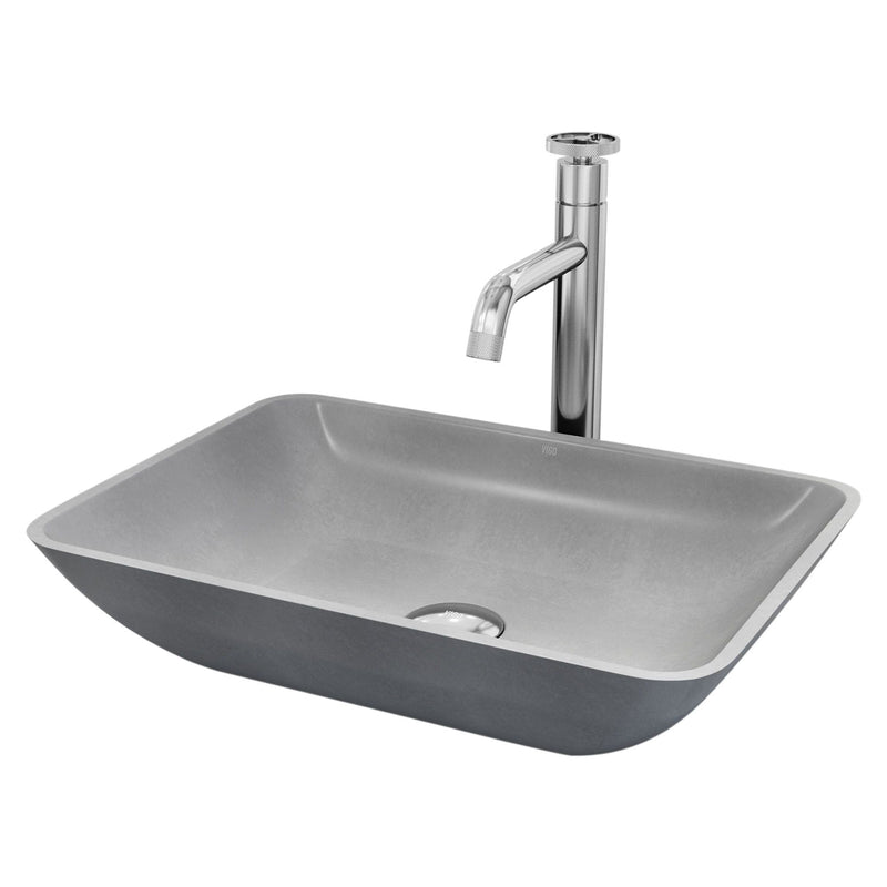 Duomo Gothic Grey Bathroom Sink/Basin Set with Cass Faucet and Rectangular Vessel J8821