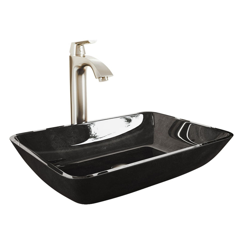 Glass Grey Onyx Bathroom Sink/Basin Set with Linus Faucet and Rectangular Vessel C7059