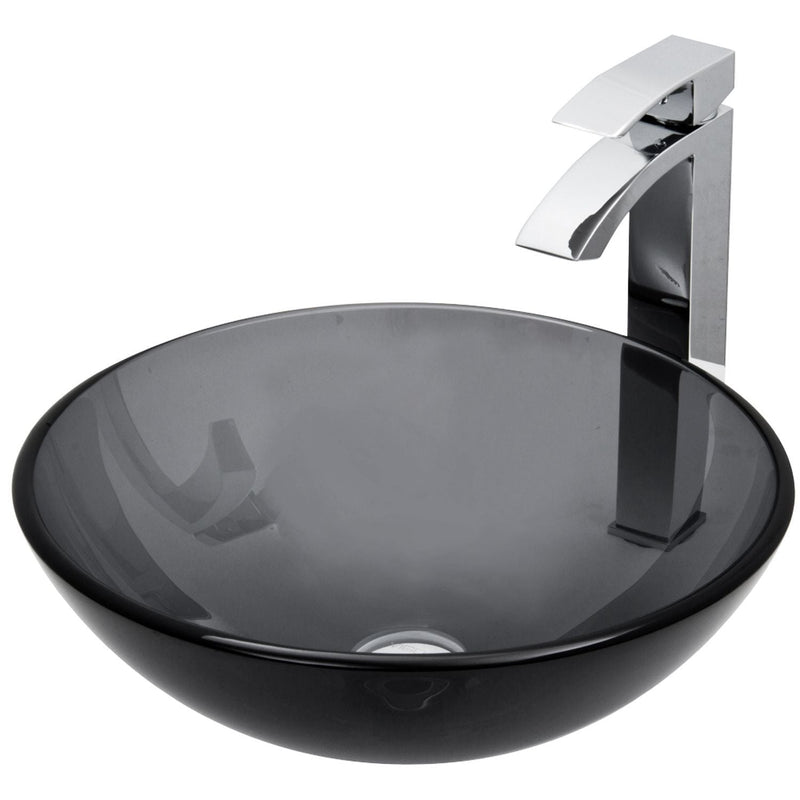 Glass Sheer Black Bathroom Sink/Basin Set with Duris Faucet and Round Vessel E4555