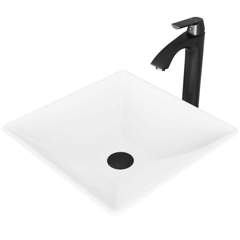 Hibiscus White Bathroom Sink/Basin Set with Linus Faucet and Square Composite Vessel Y7347