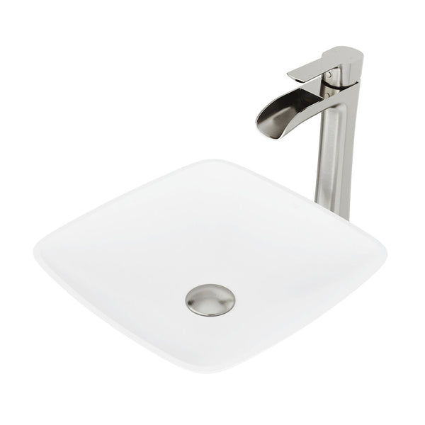 Hyacinth White Bathroom Sink/Basin Set with Niko Faucet and Square Composite Vessel P8757