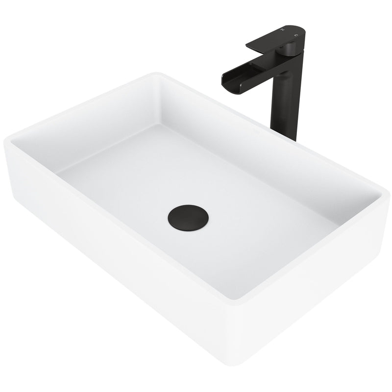 Magnolia White Bathroom Sink/Basin Set with Amada Faucet and Rectangular Composite Vessel T4916