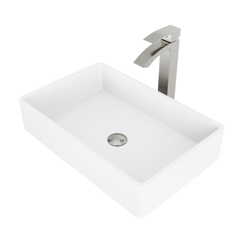 Magnolia White Bathroom Sink/Basin Set with Duris Faucet and Rectangular Composite Vessel F3599