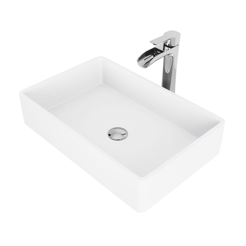 Magnolia White Bathroom Sink/Basin Set with Niko Faucet and Rectangular Composite Vessel Y2934