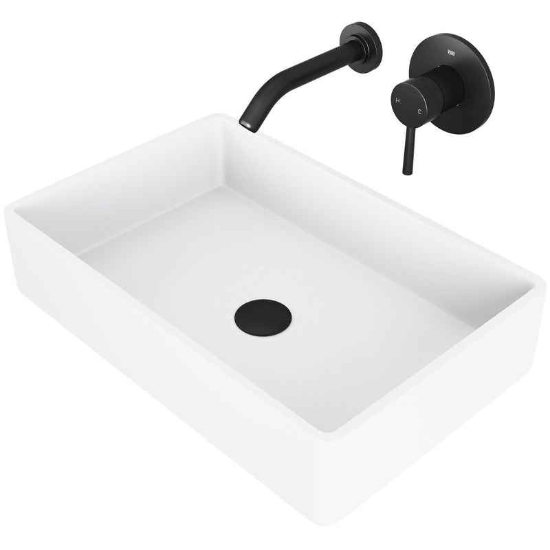 Magnolia White Bathroom Sink/Basin Set with Olus Wall Mount Faucet and Rectangular Composite Vessel K8848