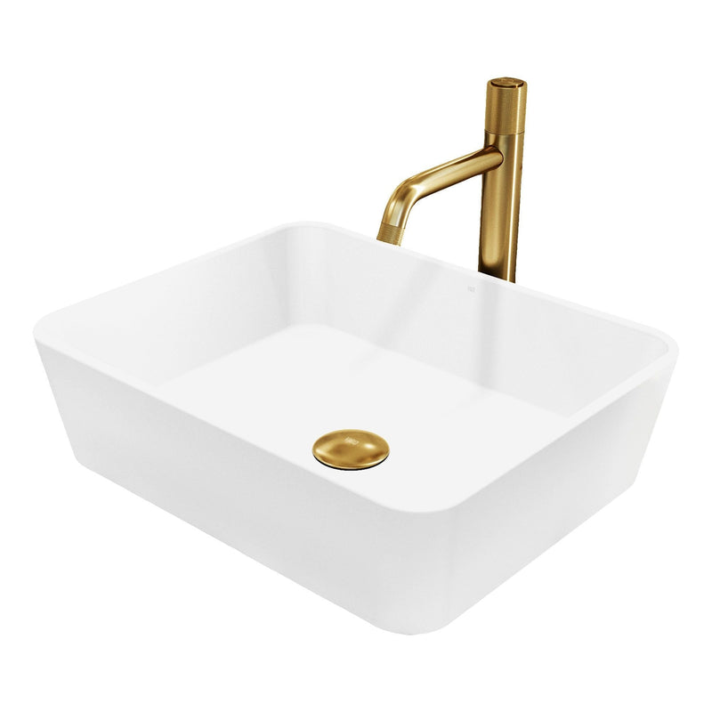 Marigold Matte White Bathroom Sink/Basin Set with Apollo Faucet and Rectangular Composite Vessel L2500