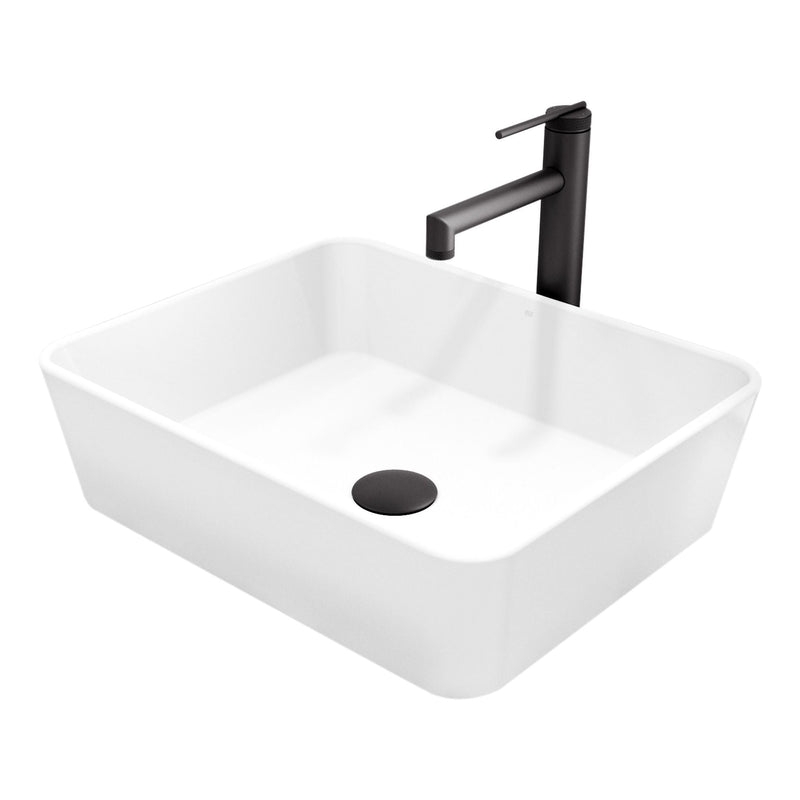 Marigold Matte White Bathroom Sink/Basin Set with Sterling Faucet and Rectangular Composite Vessel M9366