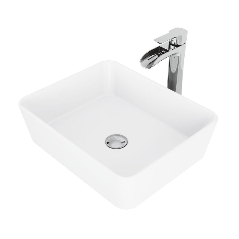 Marigold White Bathroom Sink/Basin Set with Niko Faucet and Rectangular Composite Vessel M8704