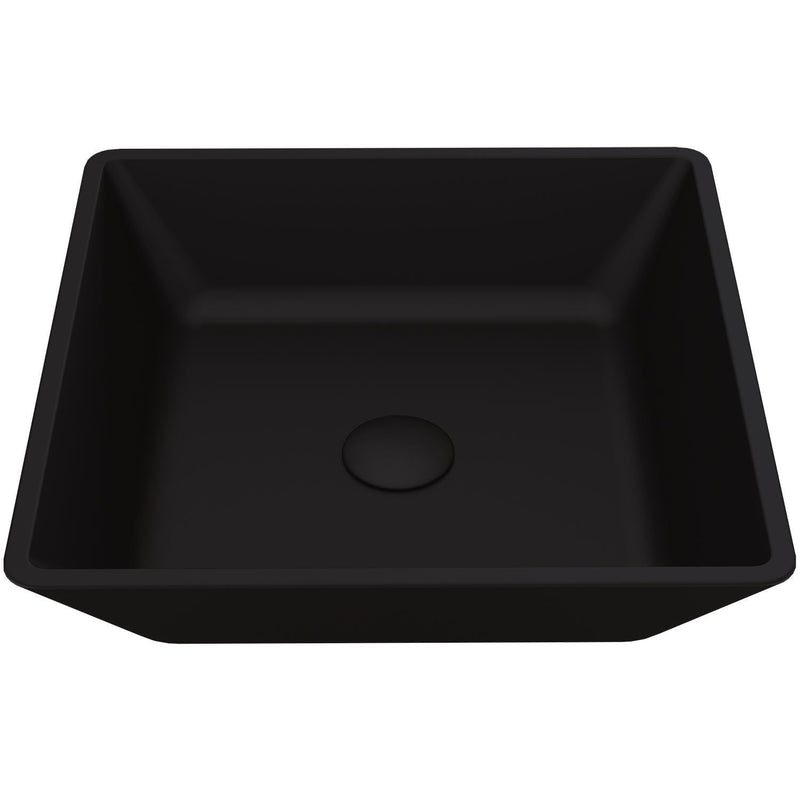 Roma Glass Square Vessel Bathroom Sink/Basin with Rounded Edges & Deep Bowl, Black F9602