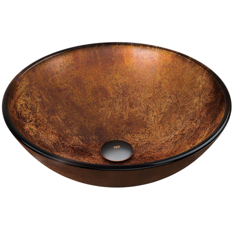 Round Glass Vessel Bathroom Sink/Basin with Deep Bowl, Russet V5153