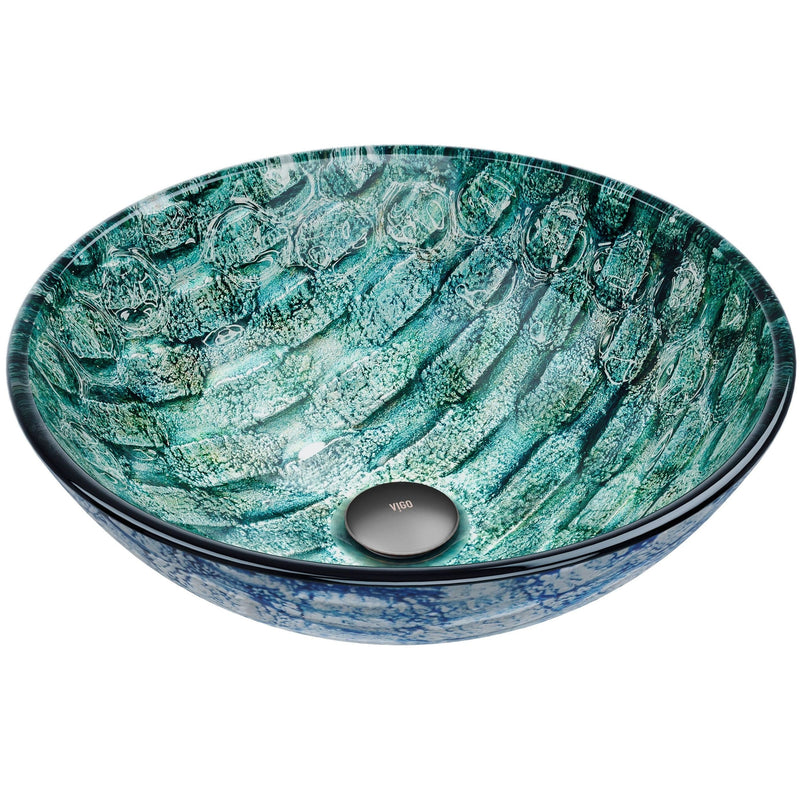 Round Glass Vessel Bathroom Sink/Basin with Scratch-Resistant Surface, Oceania M8456