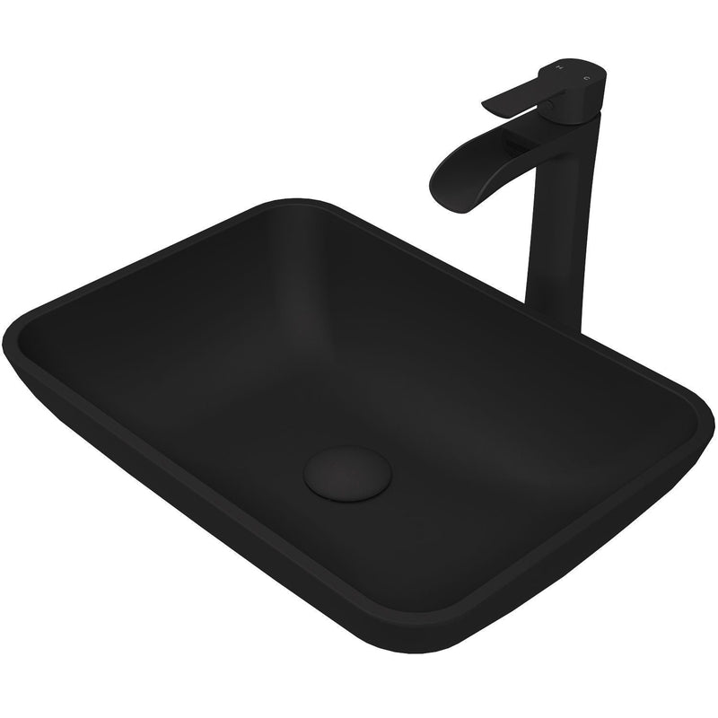Sottile Matte Black Bathroom Sink/Basin Set with Niko Faucet and Glass Rectangular Vessel X3216