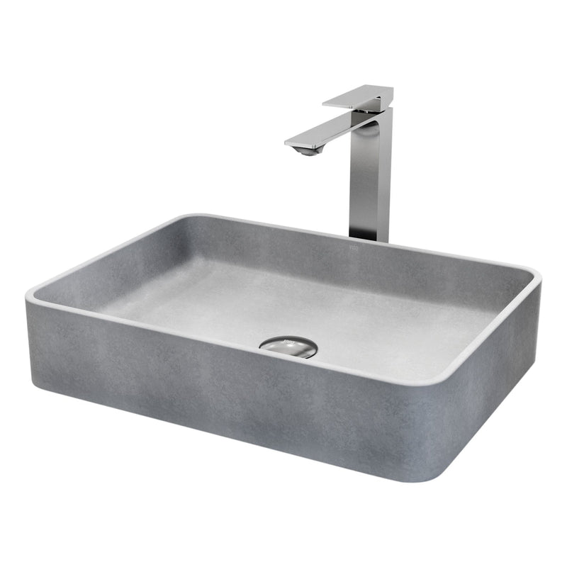 Tarragona Gothic Grey Bathroom Sink/Basin Set with Dunn Faucet and Rectangular Vessel C1374