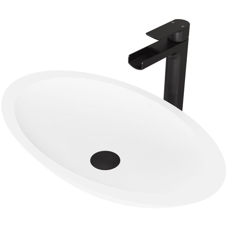 Wisteria White Bathroom Sink/Basin Set with Amada Faucet and Oval Composite Vessel E8081