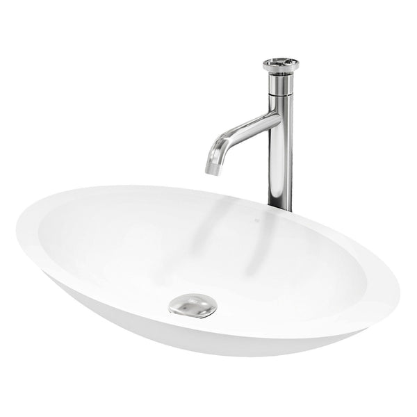 Wisteria White Bathroom Sink/Basin Set with Cass Faucet and Oval Composite Vessel U7620