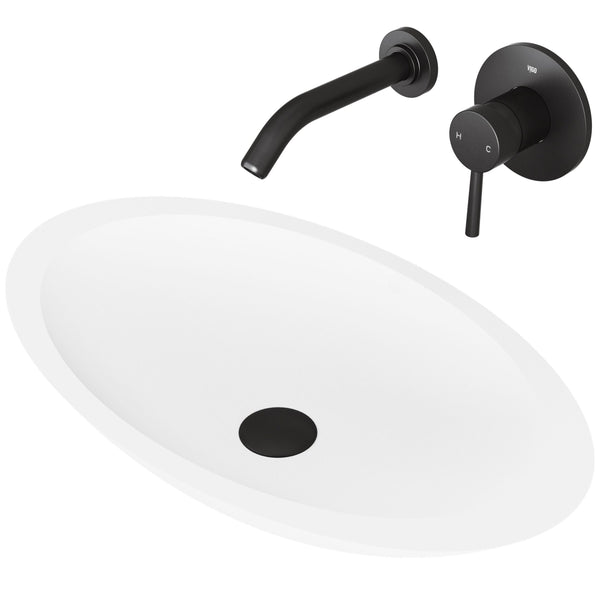 Wisteria White Bathroom Sink Set with Matte Black Olus Faucet B1277